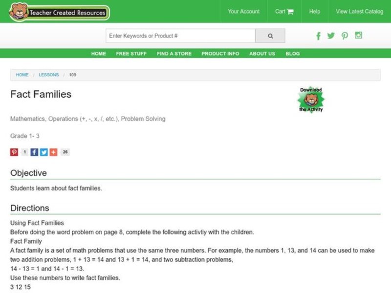 Fact Families Lesson Plan