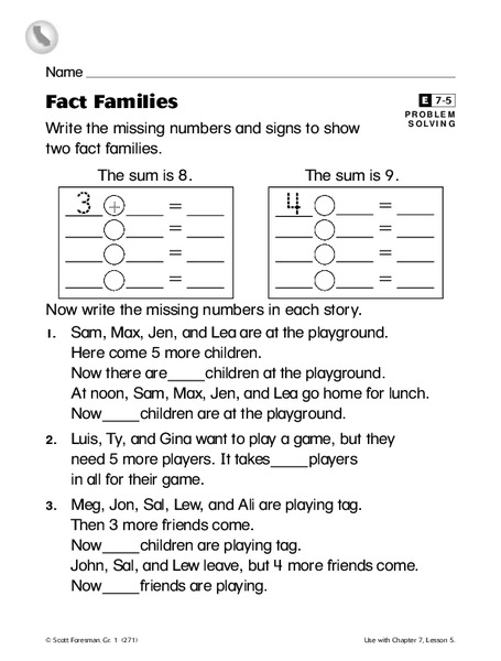 Fact Families Worksheet