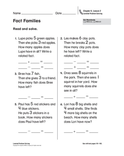 Fact Families Worksheet