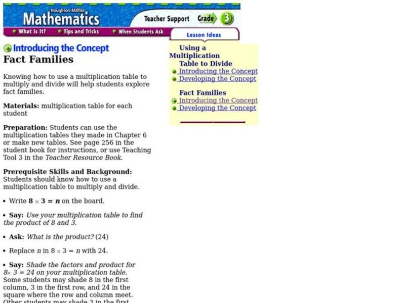 Fact Families Lesson Plan