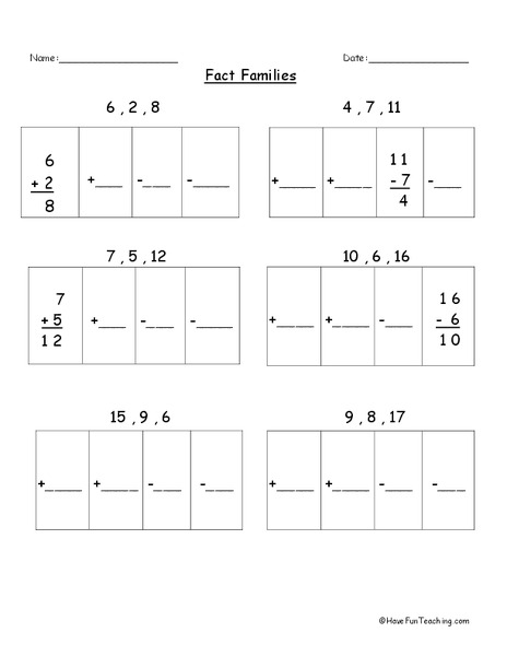 Fact Families Worksheet