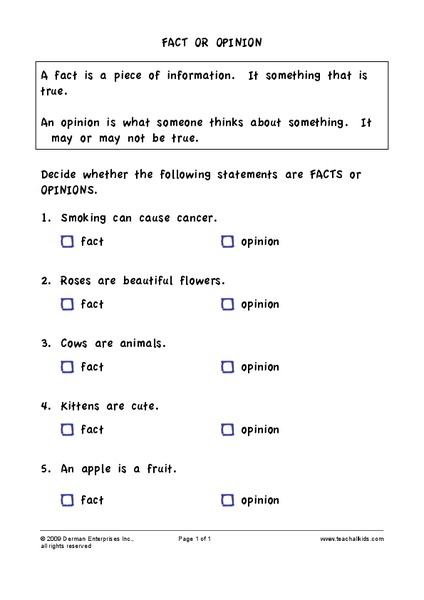 Fact or Opinion Worksheet