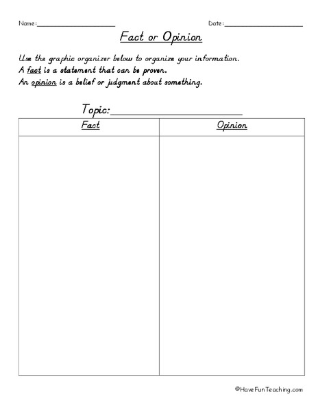 Fact or Opinion Graphic Organizer Organizer
