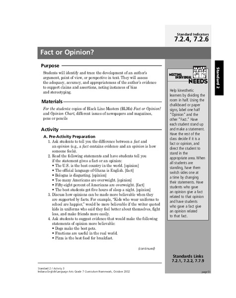 Fact Or Opinion Lesson Plan