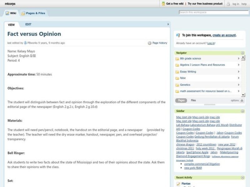 Fact Versus Opinion Lesson Plan