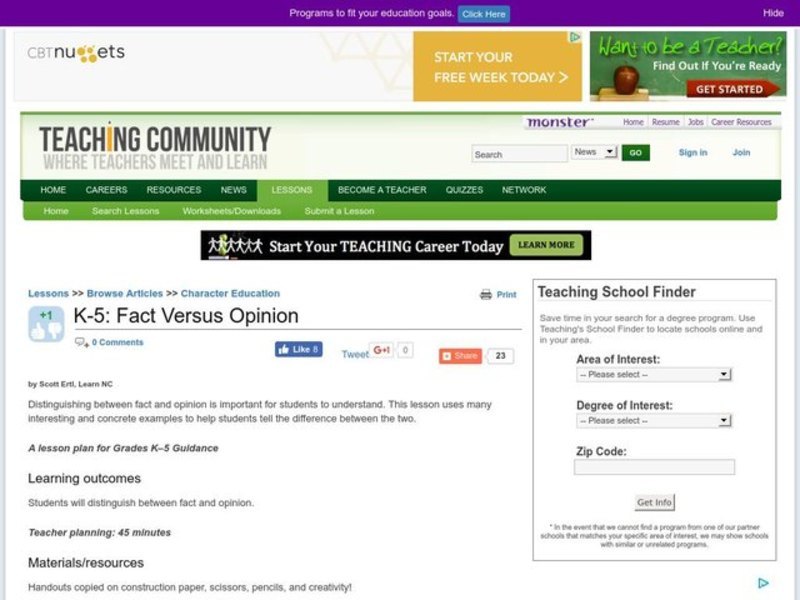 Fact Versus Opinion Lesson Plan