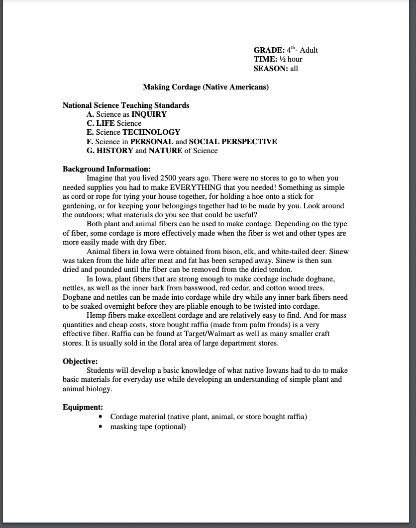 Making Cordage (Native Americans) Lesson Plan
