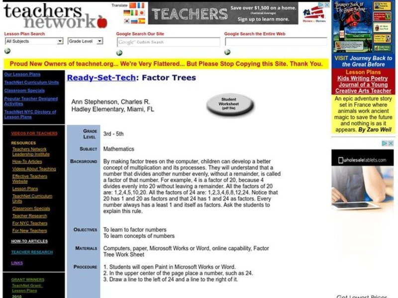 Factor Trees Lesson Plan