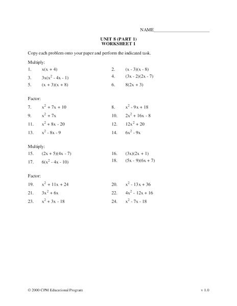Factoring Worksheet