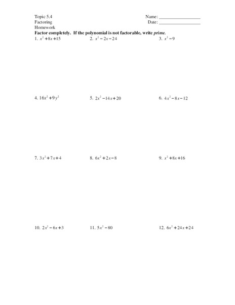 Factoring Worksheet