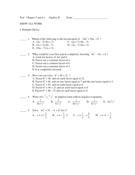 Factoring Worksheet