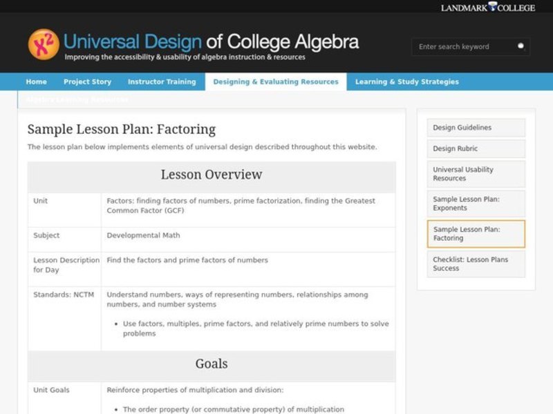 Factoring Lesson Plan