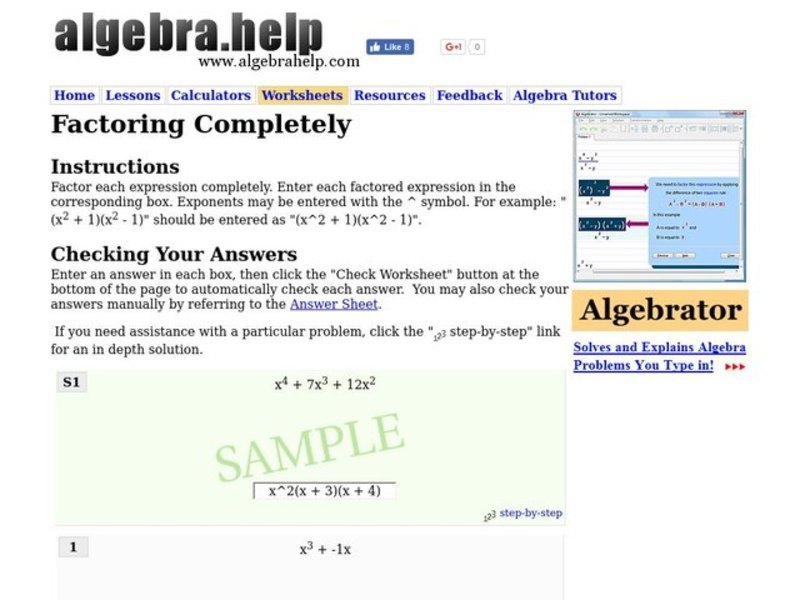 Factoring Completely Worksheet