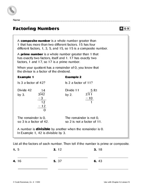 Factoring Numbers Worksheet