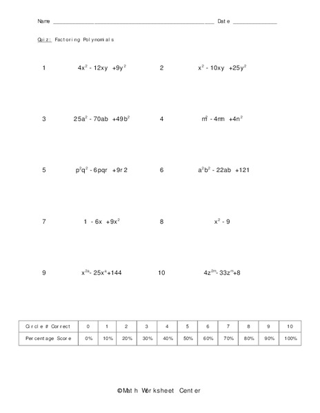 Factoring Polynomials Worksheet