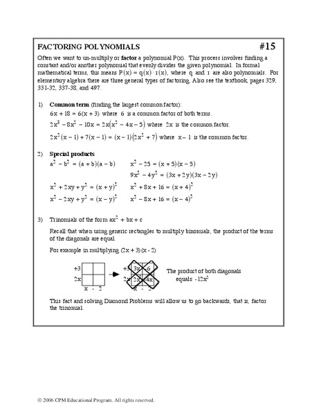 Factoring Polynomials Worksheet