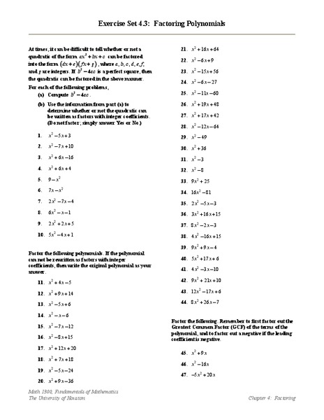 Factoring Polynomials Lesson Plan