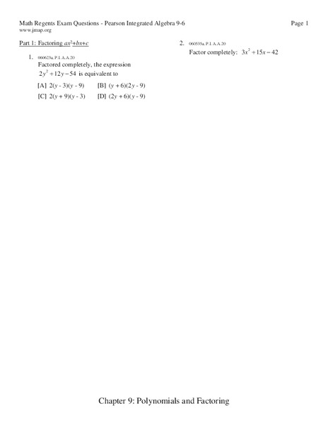 Factoring Quadratics Worksheet