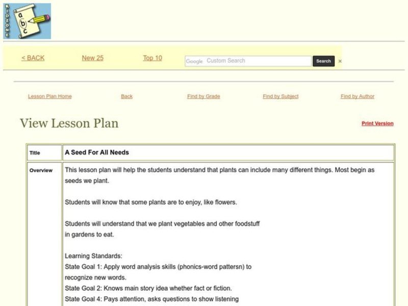 A Seed For All Needs Lesson Plan