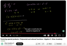 Factoring Special Products, Polynomial and Rational Functions, Algebra II Instructional Video