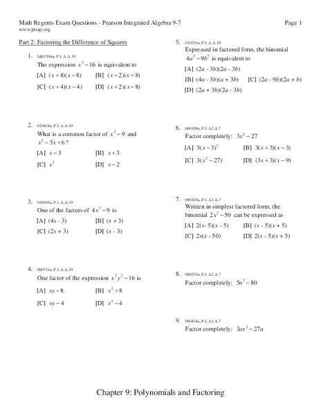 Factoring the Difference of Squares Worksheet