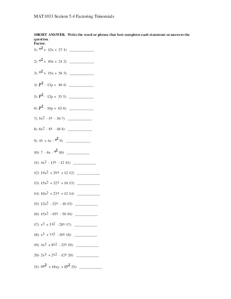 Factoring Trinomials Lesson Plan