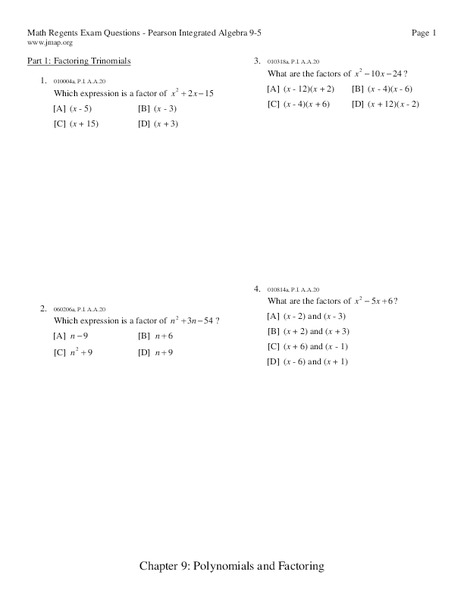 Factoring Trinomials Worksheet
