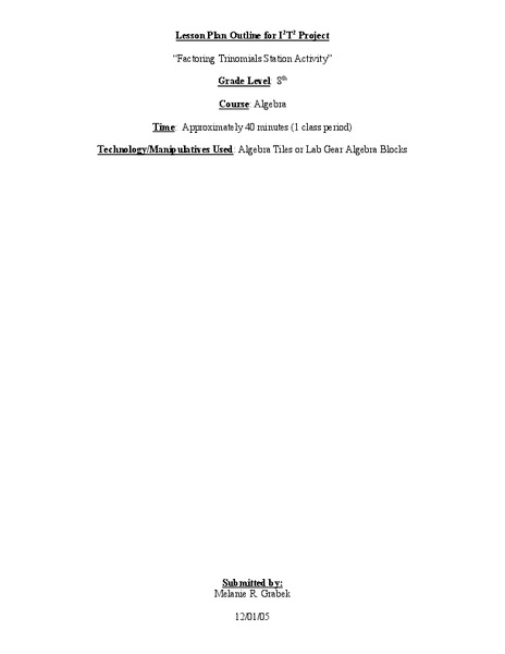Factoring Trinomials Lesson Plan