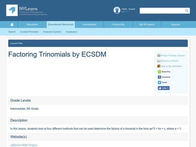 Factoring Trinomials Lesson Plan