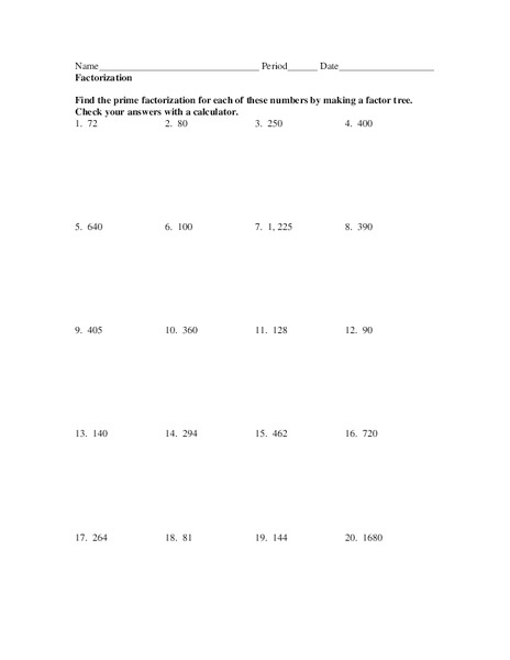 Factorization Worksheet