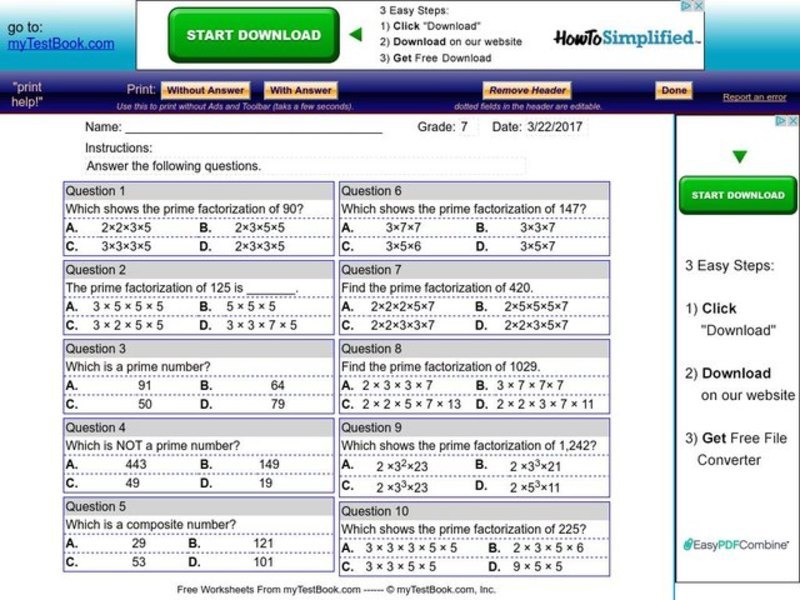 Factorization Worksheet