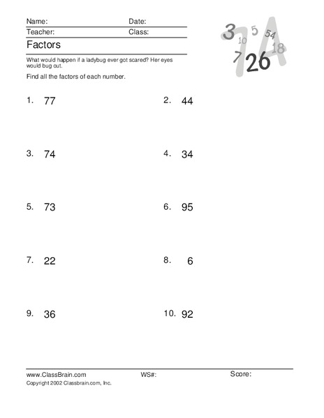 Factors Worksheet