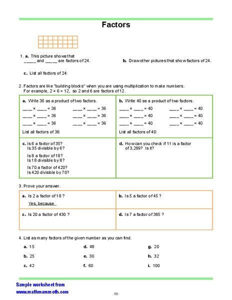 Factors Worksheet