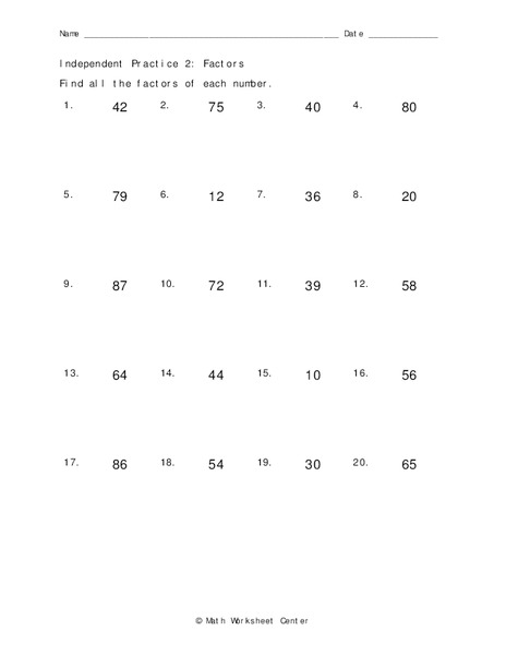 Factors Worksheet