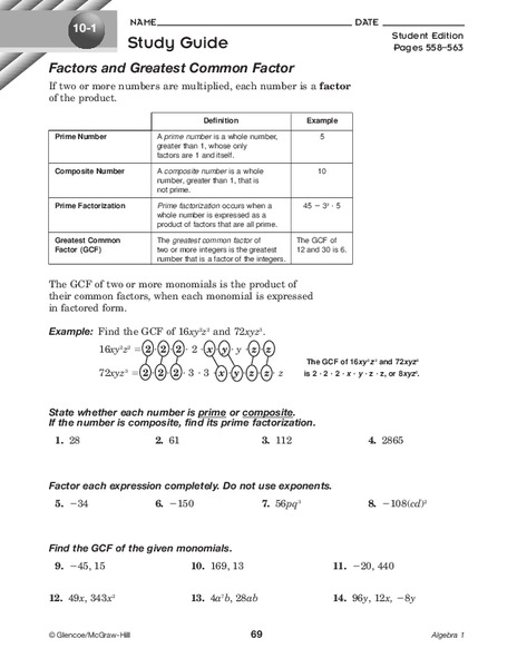 Factors and Greatest Common Factor Worksheet