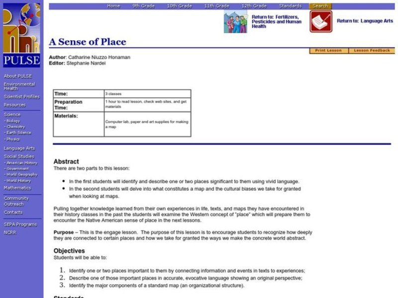 A Sense of Place Lesson Plan