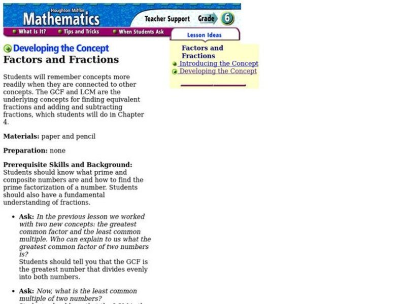 Factors and Fractions Lesson Plan