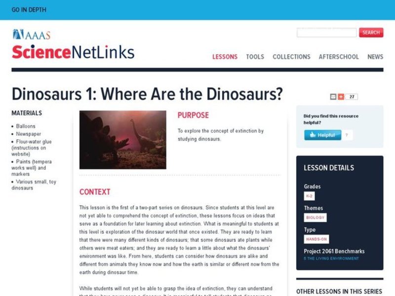 Dinosaurs 1: Where are the Dinosaurs? Lesson Plan