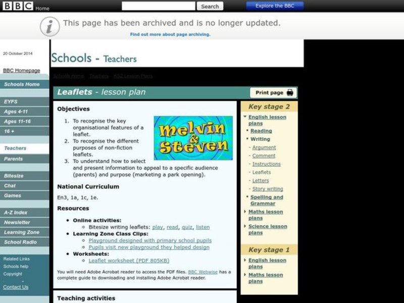 Factual writing: leaflets Lesson Plan