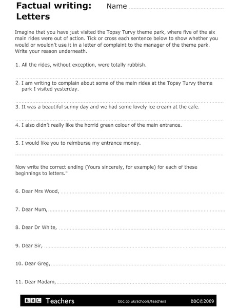 Factual Writing: Letters Worksheet