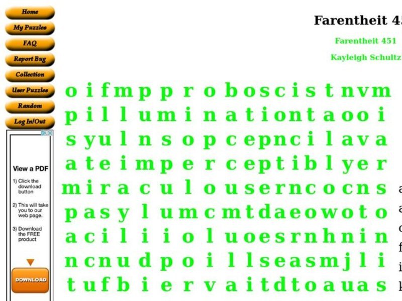 Fahrenheit 451 Worksheet