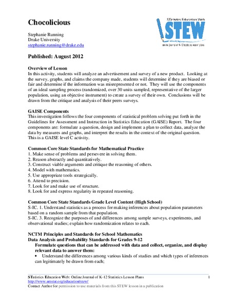 Chocolicious Lesson Plan