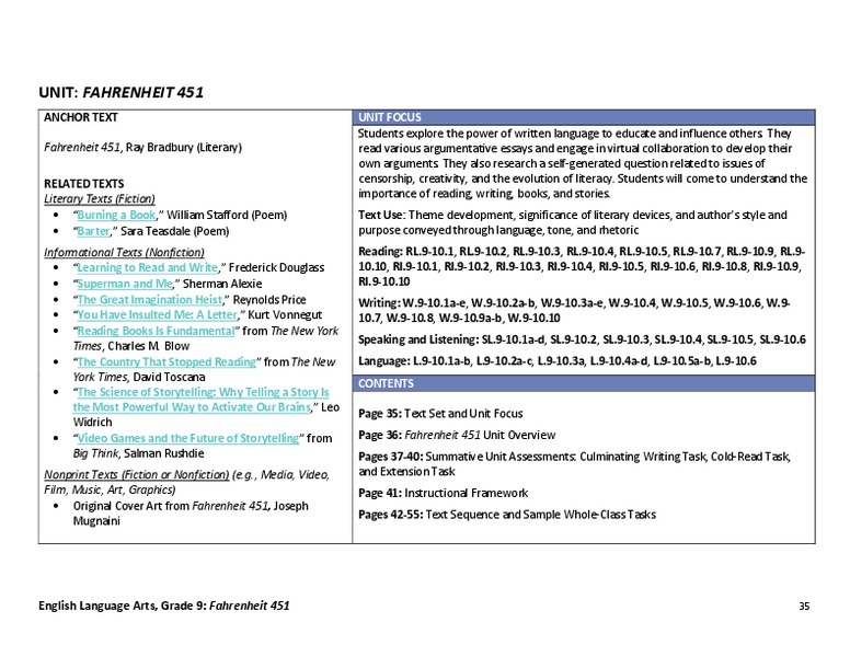 Fahrenheit 451 Unit Plan