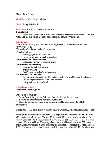 Fairy Tale Math Lesson Plan
