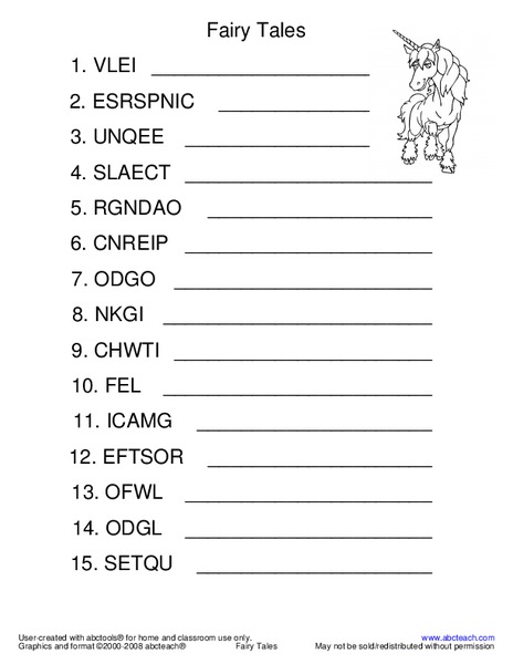 Fairy Tales Worksheet