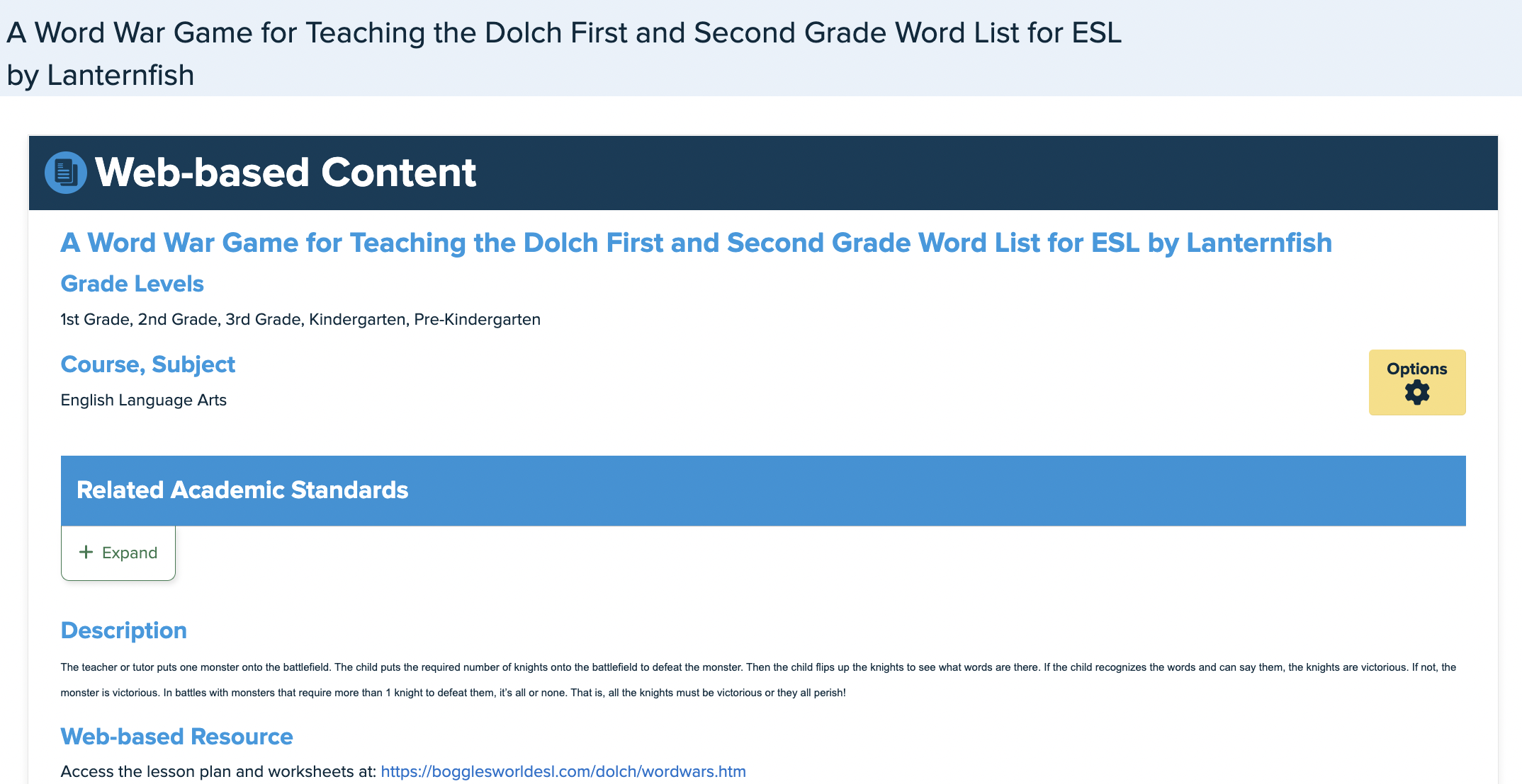 Word War Game Lesson Plan