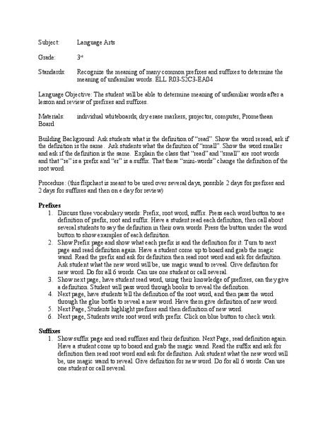 Meaning of Many Common Prefixes and Suffixes Lesson Plan