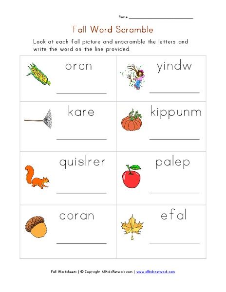 Fall Word Scramble Worksheet