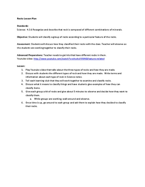 Rocks Lesson Plan Lesson Plan