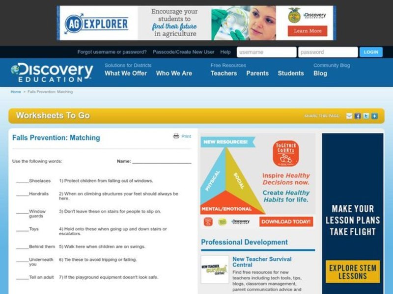 Falls Prevention Worksheet